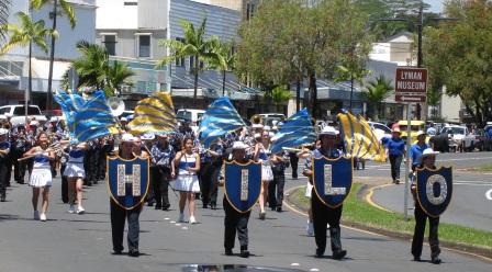 Hilo High school band in Merrie Monarch parade